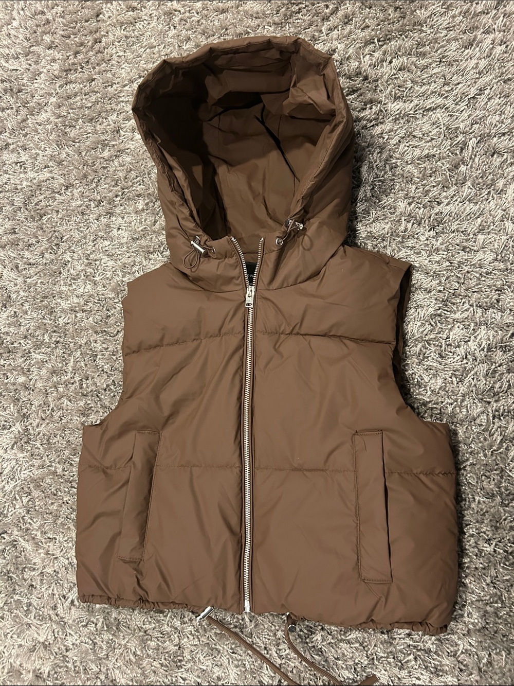 Love Tree Brown Cropped Hooded Puffer Vest